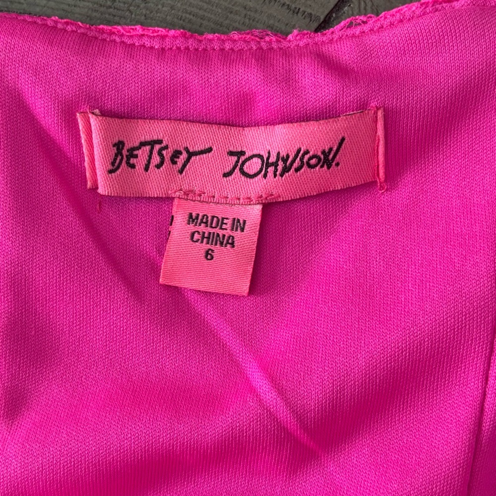Betsey Johnson Dress Hot Pink Long Lace Dress Size 6 - Picture 8 of 10